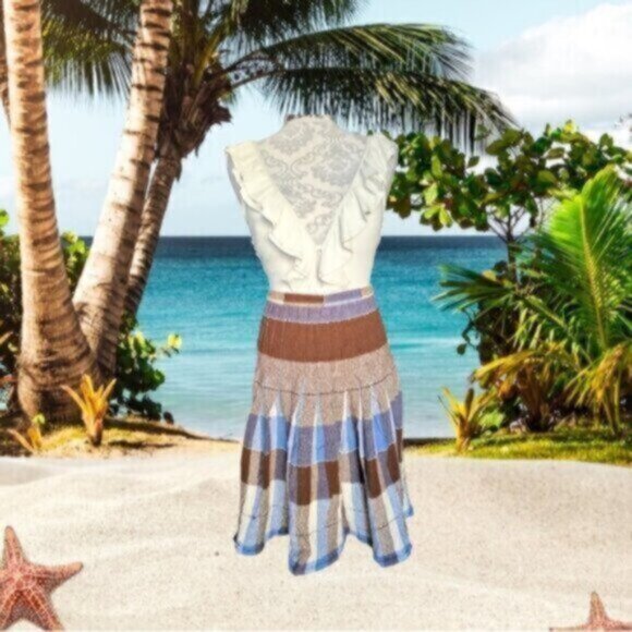 Quilted Cotton Linen Pleated Skirt Sz Small - Picture 5 of 8